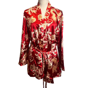 Escalier Satin Wine and Gold Short Tie Kimono Robe Size XL SKU#C24350